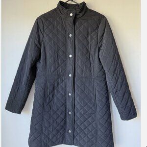 Talbots black long quilted coat.